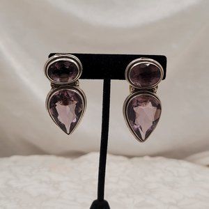Huge Artisan Amethyst Quartz Sterling Silver Earrings